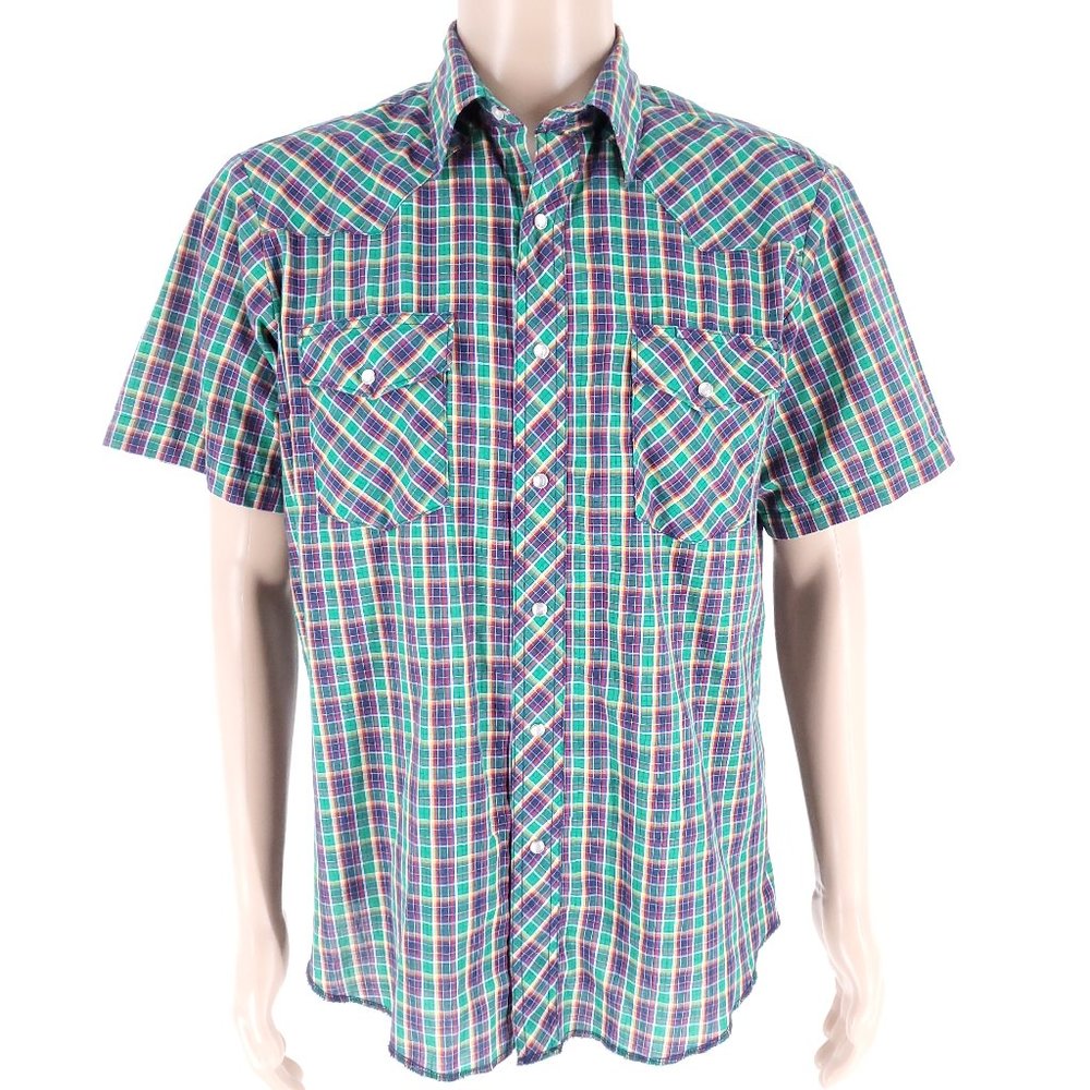 Wrangler Western Men Shirt Check Pearl Snap Button Multicolor Size L